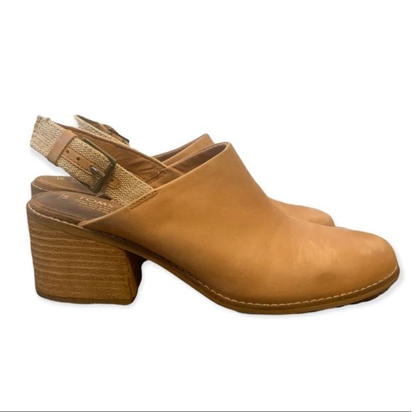 Toms Shoes Toms Leila Chunky Stacked Block Heel Slingback Mules Tan
